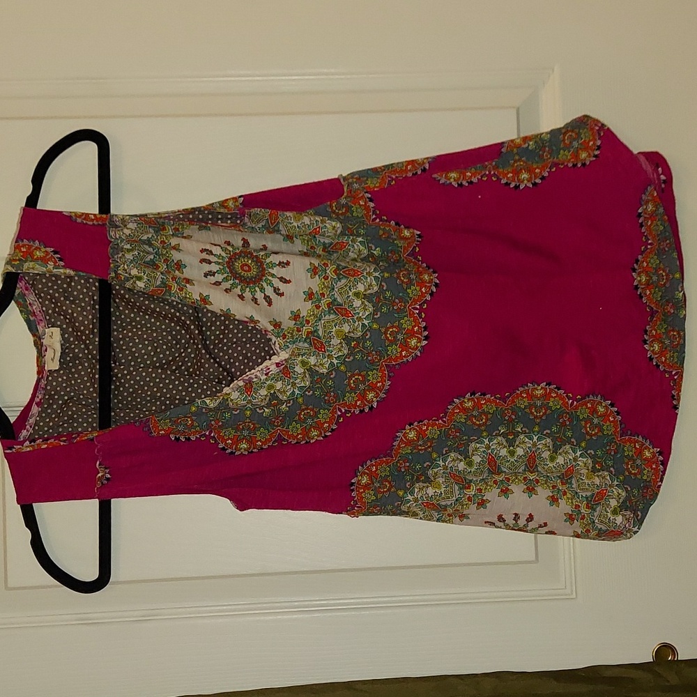 Meadow Rue Anthropologie Magenta Medallion Patchwork Print Tank Small